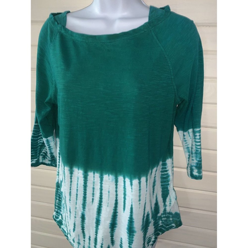 Woolrich Sz MEDIUM Green White Tie Dye Top 100% Organic Cotton 3/4 Sleeve EUC